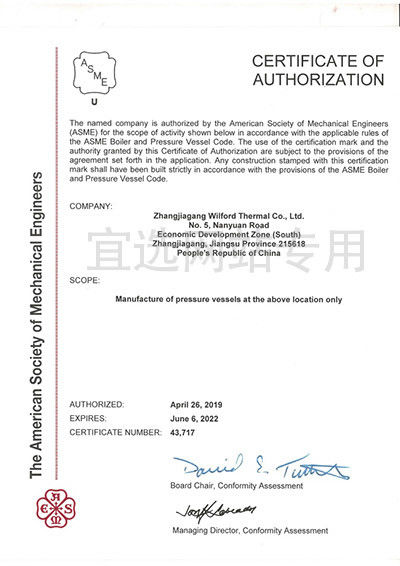 China Zhangjiagang Wilford Thermal Co.,Ltd. Certificaciones